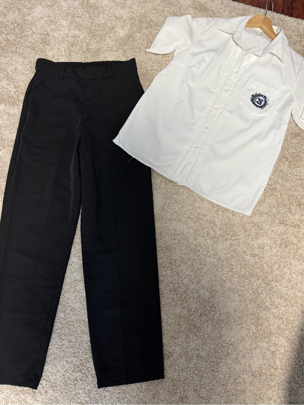Women’s School Style Set Size S White Button Shirt & Black Dress Pants